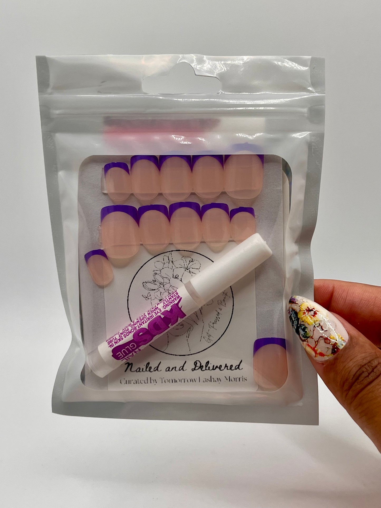 Short Square Neon French Tip Nails