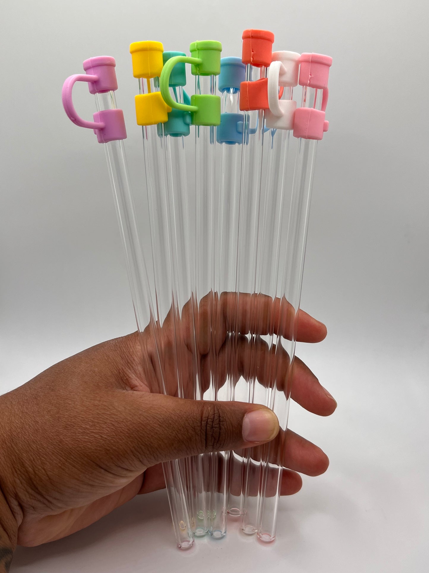 Pastel Colored Straw Toppers with 8mm Reusable Glass Dring Straw