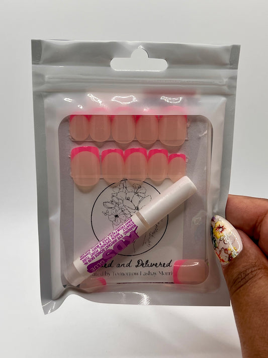 Short Square Neon French Tip Nails