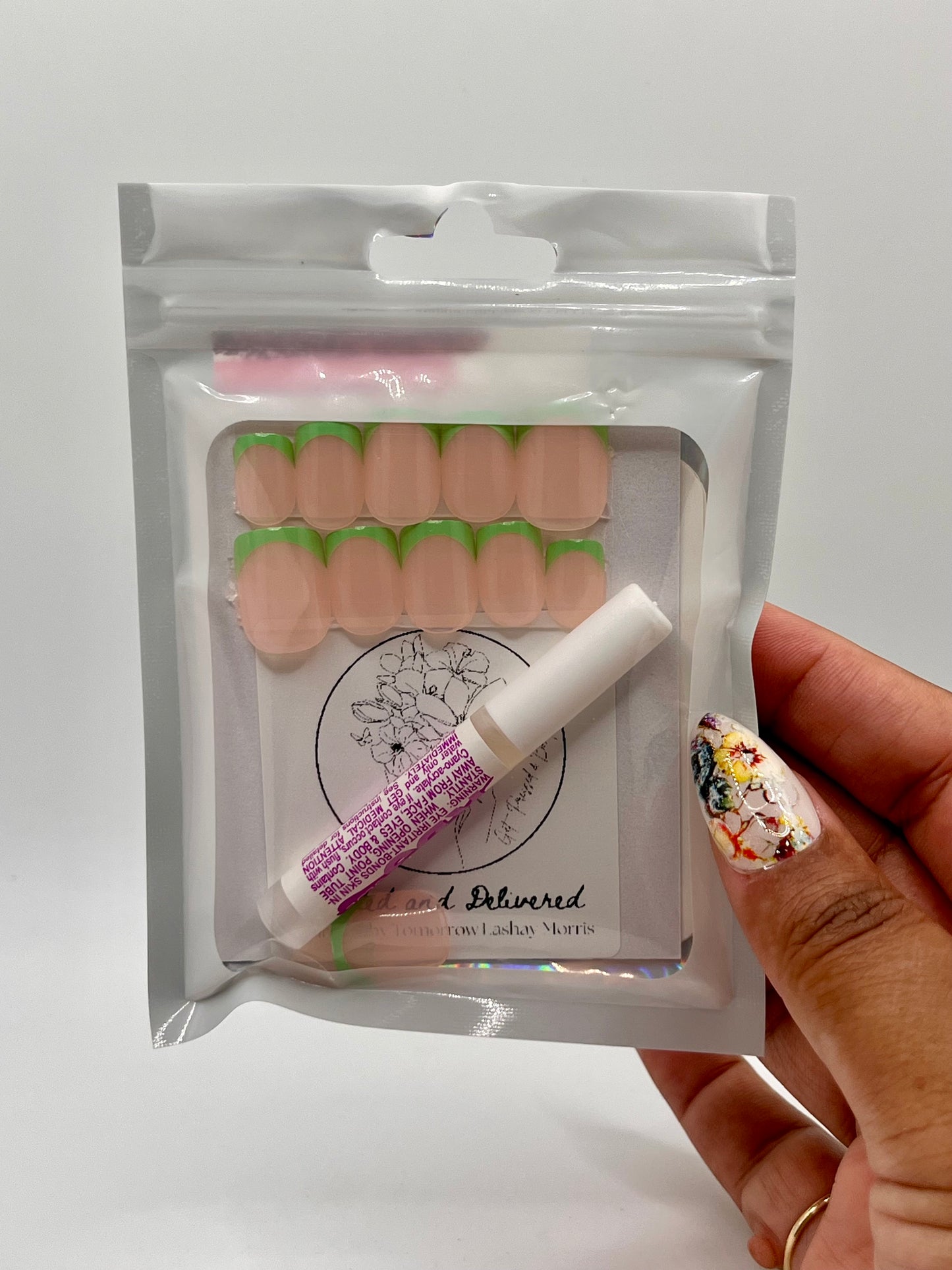 Short Square Neon French Tip Nails
