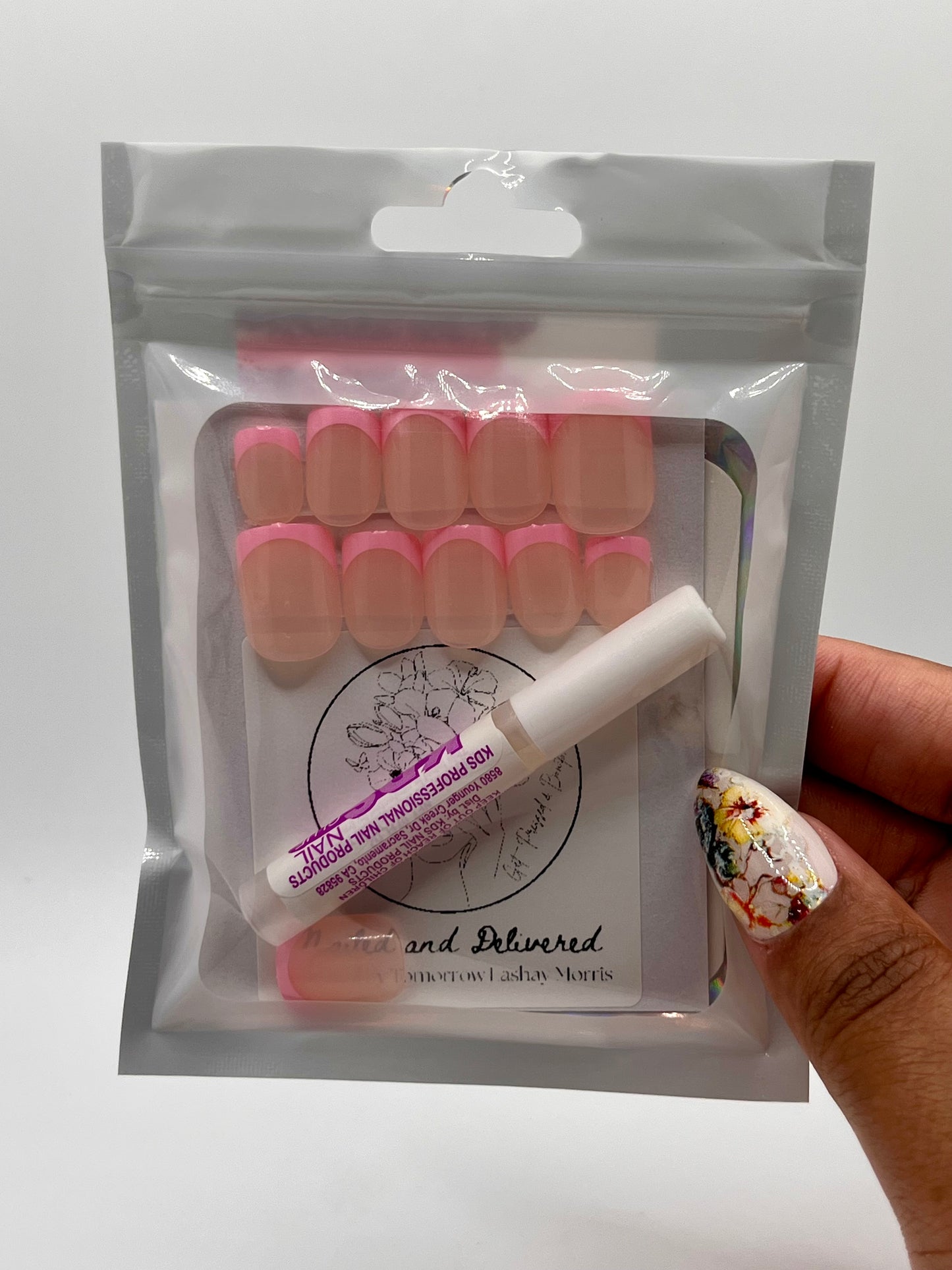 Short Square Neon French Tip Nails